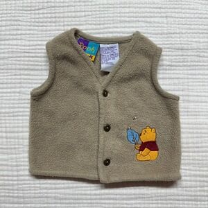 Vintage Y2K Winnie The Pooh Fleece Vest Embroidered Pooh Bear 0/3m Disney